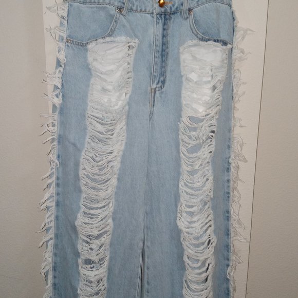 Light blue denim jends with distressed front and french - Picture 8 of 9